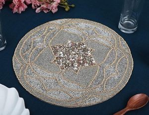 Handcrafted Round <b>Beaded</b> <b>Placemats</b> for Dining Table Wedding Christmas Decoration Family Gathering Parties - Product Image 4