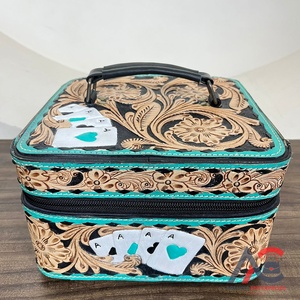 Boîte à bijoux de voyage de créateur de luxe usinée à la main en cuir de vache boîte de rangement carrée de bijoux pour femmes organisateur de bijoux de grande capacité - Product Image 1