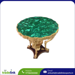 Malachite Gemstone Tops Dining Table Round Sofa Table with Marble Countertop for Dining Hallway or House Handmade Luxury - Product Image 4