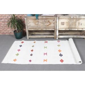Tapis turc vintage 3x7,7 pieds, tapis en laine blanche Kilim - Product Image 5