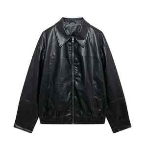 <b>Men's</b> Long Sleeve Zipper Elastic <b>Faux</b> Leather Bomber Jacket <b>for</b> Autumn/Winter Stylish Elastic Design - Product Image 6