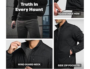 Men's <b>Canvas</b> <b>Jacket</b> with Stand Collar Front Logo Full Zipper Waterproof Hooded Breathable Anti-Wrinkle Quick Dry - Product Image 5