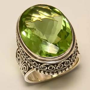 925 Sterling Silver Boho August Birthstone <b>Ring</b> Handmade with Peridot <b>Quartz</b> Oval Cut Perfect Gift for Her Birthday - Product Image 4