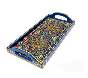 Plateau fait main ensemble de plateau décoratif en bois, plateau décoratif en bois Swati peint, plateau décor à la maison Swati fait à la main - Product Image 4