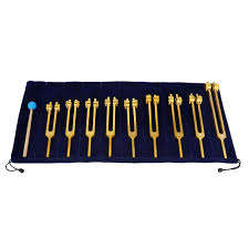 Juego de 9 Diapasones de Solfeggio y 9 Diapasones de Chakra con Peso Dorado, Afinados a .25Hz para Sanación con Sonido - Product Image 2