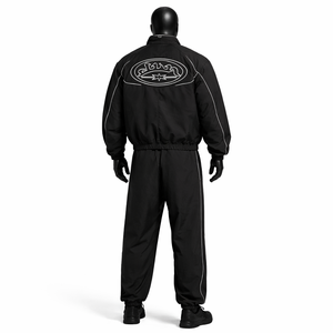 Mens <b>Black</b> <b>Windbreaker</b> Tracksuit Set Lightweight Waterproof Sportswear Reflective Stripe Athletic Jacket Pants - Product Image 2