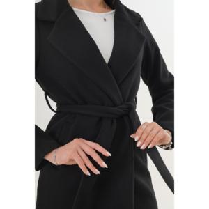 Abrigo de Cachemira Negro con Cinturón al por Mayor, Forrado con Tela Tejida - Product Image 1