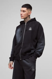 Custom Tall Oversized Raglan Zip Thru Embroidered <b>Spray</b> Wash Hooded Tracksuits Cotton 400 GSM Tracksuits Cheap Price OEM - Product Image 3