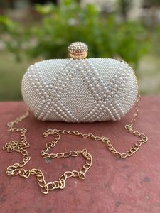 Sac à main de soirée rond et élégant de luxe, pochette brodée de qualité supérieure avec perle pour événements spéciaux et mariages - Product Image 6