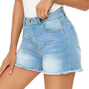 Shorts de Mezclilla de Verano para Mujer, Más Vendidos, Cintura Alta, Estilo Recto, Decoración de Encaje, Estilo Vintage, Ajustados, con Agujeros y Borlas - Product Image 6