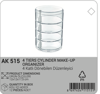 Organisateur de maquillage multifonctionnel en acrylique transparent à 4 niveaux, écologique, sans BPA, avec fonction rotative et design cylindrique