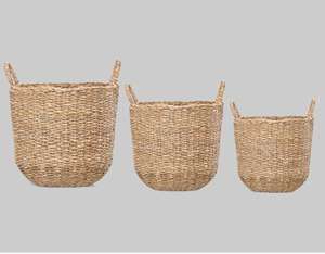 Grand panier de rangement décoratif en jonc de mer fait à la main avec poignées en anneau Organisateur tissé pour le rangement des enfants - Product Image 1