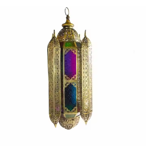 Ensemble de 2 lanternes suspendues en fer et verre faites à la main - Décoration de Noël écologique pour la maison - Blanc et multicolore - Différentes tailles - Product Image 2