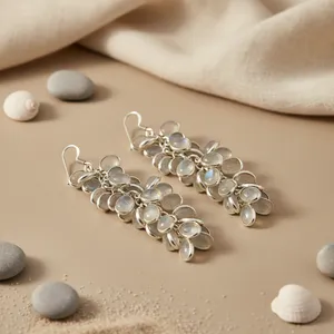 Boucles d'oreilles pendantes en argent 925 pour femmes avec pendentif en pierre de lune plaqué or, boucles d'oreilles pendantes avec diamant poire - Product Image 3