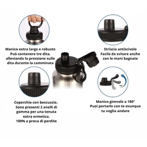 Bouteille d'eau thermique en acier inoxydable à double paroi de 1200 ml, ensemble de 2 pièces avec mousqueton en paracorde - Product Image 4