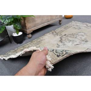 Tapis en laine turque beige et vert vintage de 3.4x6,2 pieds, tissage plat, motif patchwork pour les décorations de salon - Product Image 3