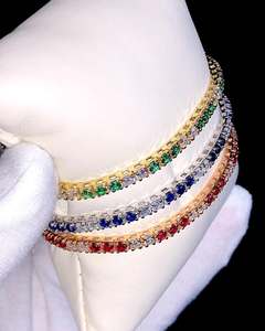 Bracelet tennis personnalisable en argent 925 plaqué rhodium avec pierres de couleur en moissanite VVS taille brillant 3 mm, unisexe, pour mariage - Product Image 3