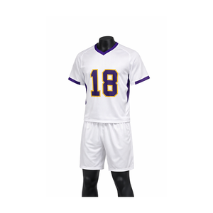 Ensemble de maillots de football personnalisés sublimés blanc, violet, or, col en V, manches courtes, anti-transpiration, uniforme unisexe pour adultes 18 - Product Image 3