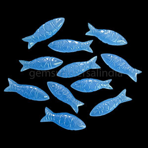 Cuentas de piedras preciosas sueltas talladas de pez Calcedonia azul Natural para fabricación de joyas 8x25mm Calcedonia piedra pez tallado figuritas encanto - Product Image 1