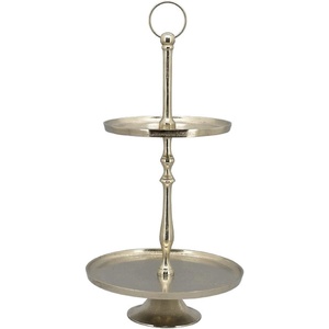 Support à gâteau à 2 étages en métal plaqué or, élégant et robuste, design élégant de haute qualité, mariages, centres de table de mariage, décorations de table - Product Image 3