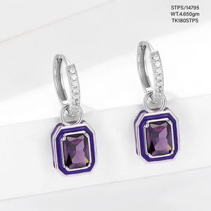 925 <b>Silver</b> Luxury Crystal Jewellery Pink Cz Set Earrings Colourful Enamel <b>Huggie</b> Earring gold plated Pendant Earring For Women - Product Image 5