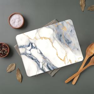 Tabla de cortar de mármol azul blanco de lujo con bandeja de corte elegante de trabajo de resina dorada para servir preparación de alimentos y uso de regalos - Product Image 3