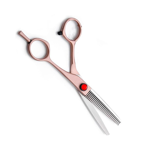 Tijeras de adelgazamiento de peluquero con mango recubierto de rosa, 32 dientes, tijeras de adelgazamiento de cabello de acero alemán de 6 pulgadas con soporte de timbre extraíble - Product Image 4