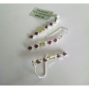 Shah Gems Women's Natural Peridot and <b>Garnet</b> Drop <b>Earrings</b> 925 Sterling Silver with Rose Gold Bezel Setting Geometric Pattern - Product Image 1