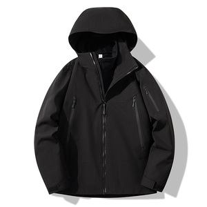Veste d'extérieur unisexe Softshell Track à logo personnalisé coupe-vent imperméable à capuche pour randonnée de printemps et d'hiver pour hommes - Product Image 1