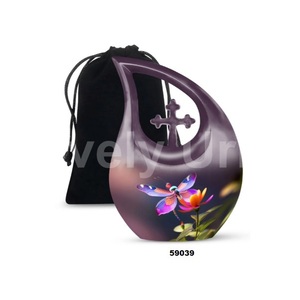 Urna Funeraria Decorativa en Forma de Lágrima con Flores Rosadas para Cenizas Humanas, Urna Conmemorativa con Cruz y Bolsa de Terciopelo Gratis - Product Image 5