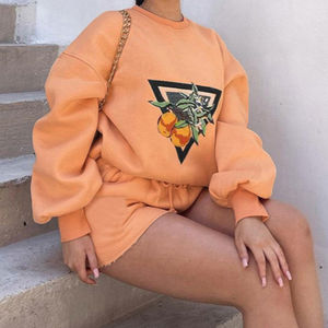 Crewneck Sweatshirt and <b>Shorts</b> Set for <b>Women</b> Oversized Embroidered Puff Printing Custom Plain Casual <b>Women</b> 2 Piece Sets - Product Image 4