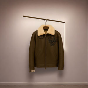 Premium Quality <b>Men's</b> Brown Shearling Leather Bomber <b>Jacket</b> Winter <b>Smart</b> Skull Print Stylish Winter Wear Pure Leather <b>Jacket</b> - Product Image 6