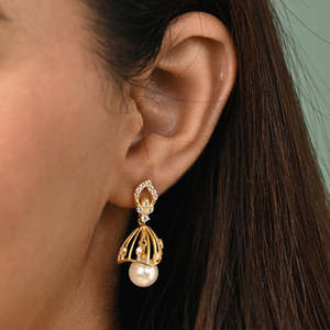 Pendientes Colgantes Jhumki Jhumka de Plata 925 Premium para Mujer, Diseño Vintage en Forma de Campana, para Bodas y Fiestas, con Cuarzo y Latón - Product Image 4