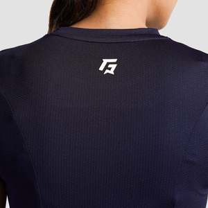 Emberwick Navy Slim Fit Crop Top Breathable Cotton and Spandex <b>Y2K</b> Asymmetrical Collar Tee Casual Jersey Style - Product Image 5
