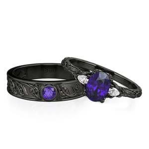Ensemble de bagues pour couple Jeulia, style gothique romantique, noir, inspiré de la nature, bijoux tendance - Product Image 1