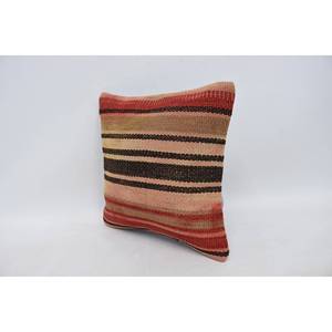 Oreiller en patchwork multicolore Kilim 14x14 pouces Coussin en laine tissée de luxe Feuilles moelleuses Vintage Accent décoratif de chevet - Product Image 4