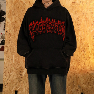 Sweat à capuche brodé surdimensionné patchs en détresse personnalisés 100% coton pull poches broderie Patch à capuche - Product Image 6