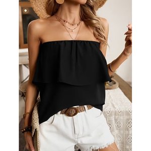 Blusa de Mujer Estilo Dubái de Jane, con Hombros Descubiertos, Elástica y con Volantes, Top Casual de Verano con Escote sin Tirantes y Corte Regular - Product Image 5