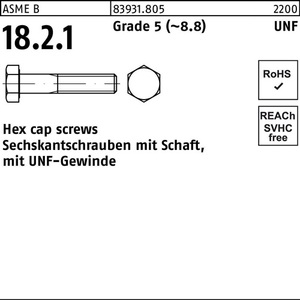 สลักเกลียวหกเหลี่ยม R 83931 เกลียว UNF 1/4 X 3 1/4 เกรด 5 (~8.8) แพ็ค 200 ชิ้น - Product Image 1