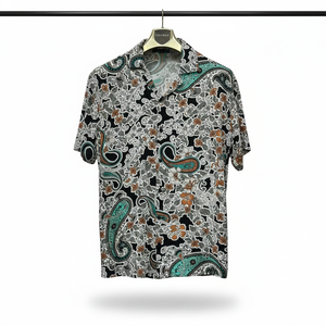 Camisa de manga corta para hombre con estampado moderno – Corte relajado, tela ligera, diseño elegante de verano para uso informal, atuendo festivo - Product Image 4