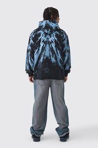 Sudadera con Capucha Extra Grande con Estampado Tie Dye y Borde Deshilachado, Personalizable con Logotipo, para Hombre, Estilo Urbano, de Algodón, con Bolsillos, Sudadera Corta - Product Image 4