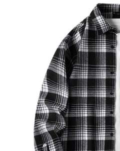 Chemise en flanelle à carreaux noirs et blancs pour homme, en coton et polyester, à manches longues, boutonnée, décontractée, coupe ample et chaude - Product Image 3