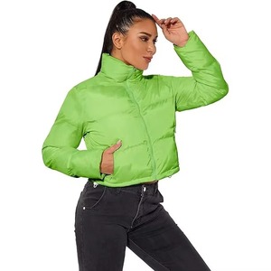 High Quality Simple Streetwear Women's Breathable <b>Puffer</b> <b>Jacket</b> Winter Thick <b>Cropped</b> Zipper with Nylon Lining and Woven Weave - Product Image 1