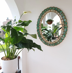Beautiful Turquoise <b>Mirror</b> 70cm Oval <b>Gold</b> -Interior Decoration - Product Image 1