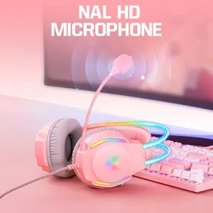 ONIKUMA 2023 선물 고품질 X26 이어폰 소녀 핑크 헤드폰 소음 제거 3.5mm 게임 헤드셋 마이크