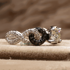 แหวนหมั้นเพชรแบบบิดสำหรับผู้หญิงแหวนหมั้นทรงกลมขาวดำ - Product Image 4