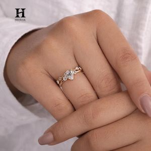 Luxury Pear Cut Lab Grown Diamond Engagement <b>Ring</b> <b>Set</b> 14K Yellow <b>Gold</b> Curved Vine Cluster Bridal Stack - Product Image 5