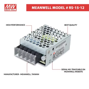 RS-15-12 - Alimentation électrique SMPS en métal 12V 1.3A 15W Mean Well pour machines et contrôleurs - Product Image 3