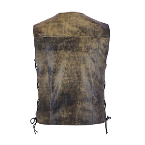 2024 conception personnalisée de haute qualité hommes en détresse en cuir gilet Long hiver vêtements d'extérieur bouton décoration Plaid prix de gros - Product Image 4