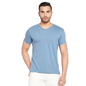 Light <b>Blue</b> V-neck crewneck Short Sleeve Men's T-shirt Polyester/Cotton Eco-Friendly Breathable <b>Canvas</b> Fabric Regular Fit - Product Image 1